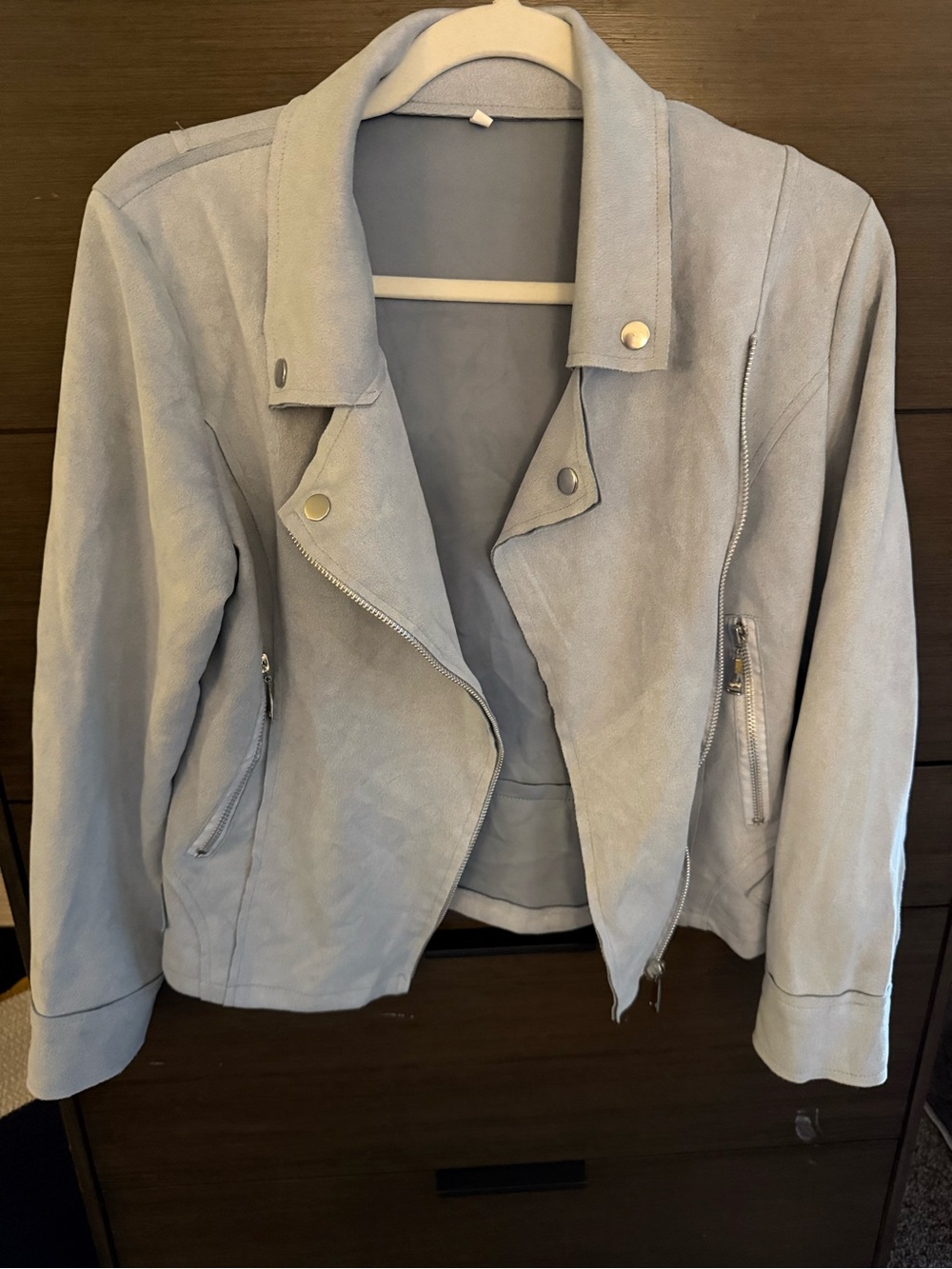 Light Blue faux Suede Moto Jacket - Women's Biker